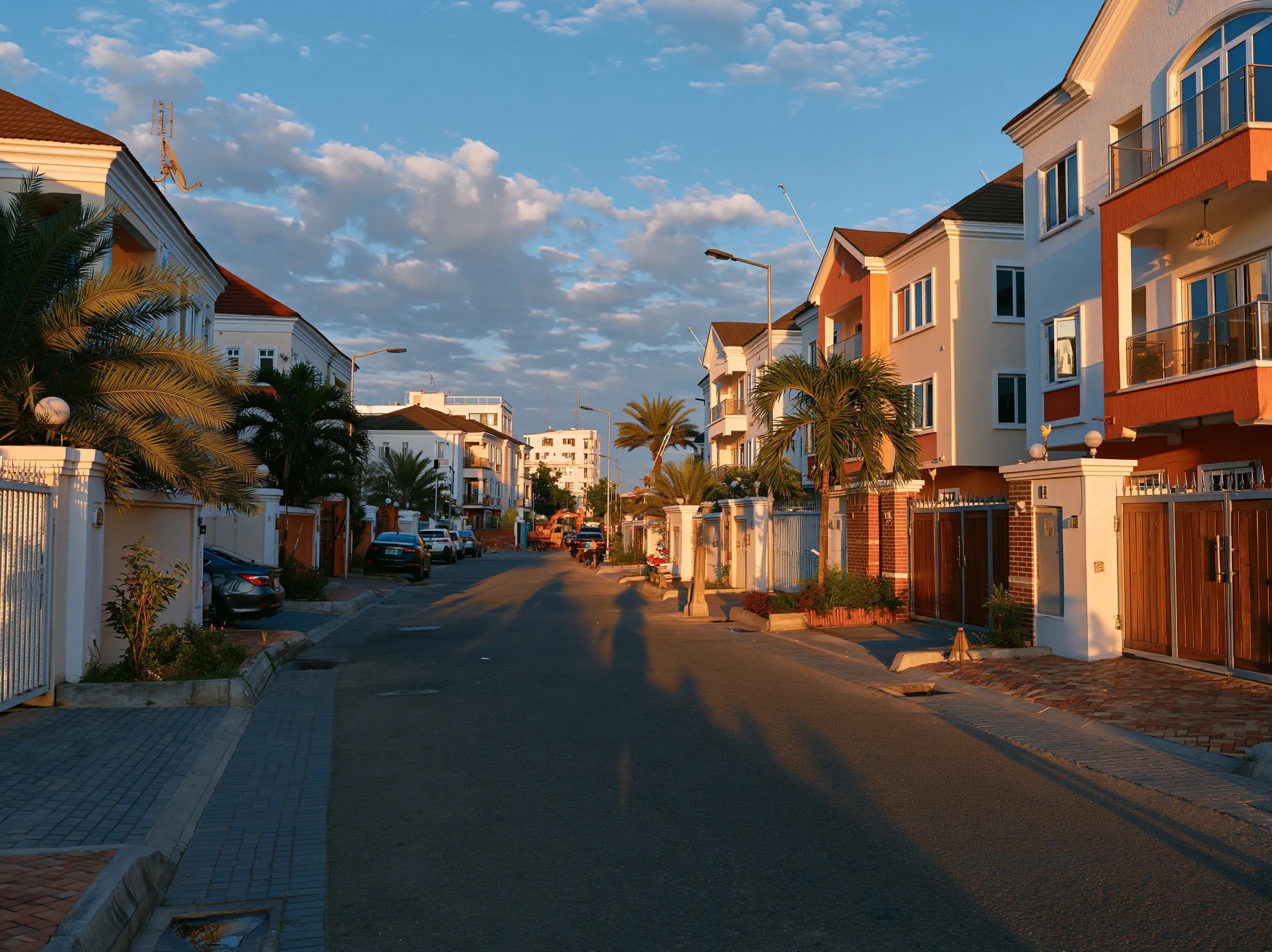 A residential neighbourhood in Lagos at golden hour